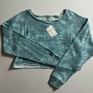 NWT Forever 21 Raw Hem Cropped Sweatshirt, Tie Dye Blue, Size S